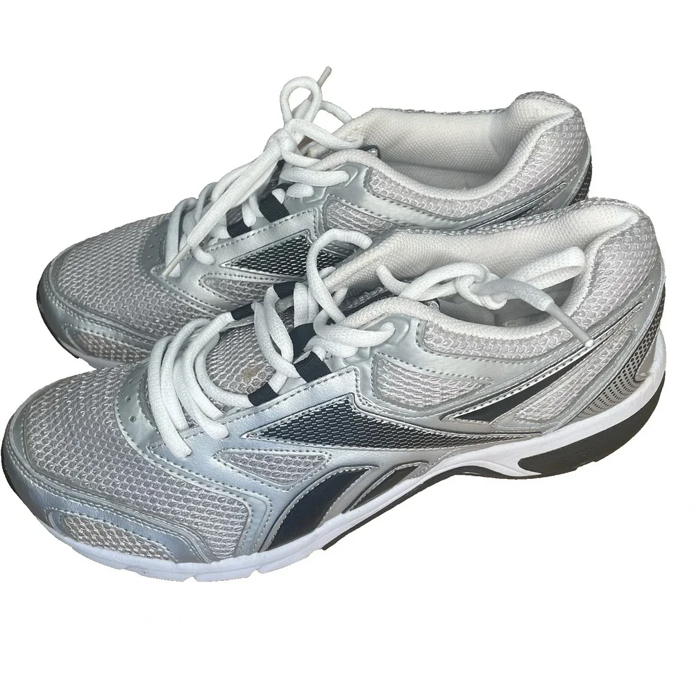 Reebok Pheehan Mens 10 4E X-WIDE Running Shoes Sneakers Silver White Black *READ